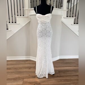 NWT Superdown Mercer Maxi Dress White Lace Ruched Slip Gown S Bridal